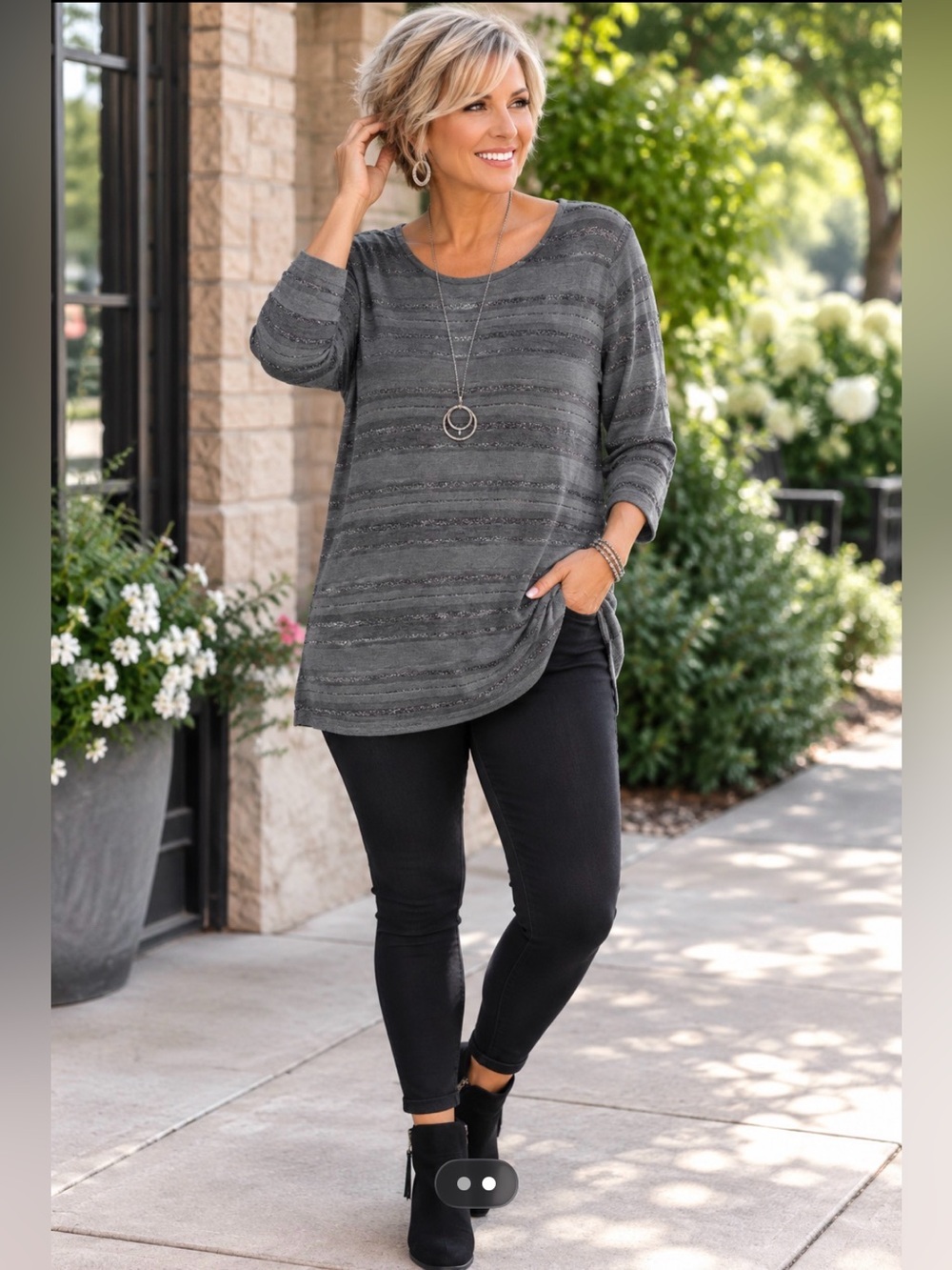 Jaclyn Smith grey striped long sleeve top